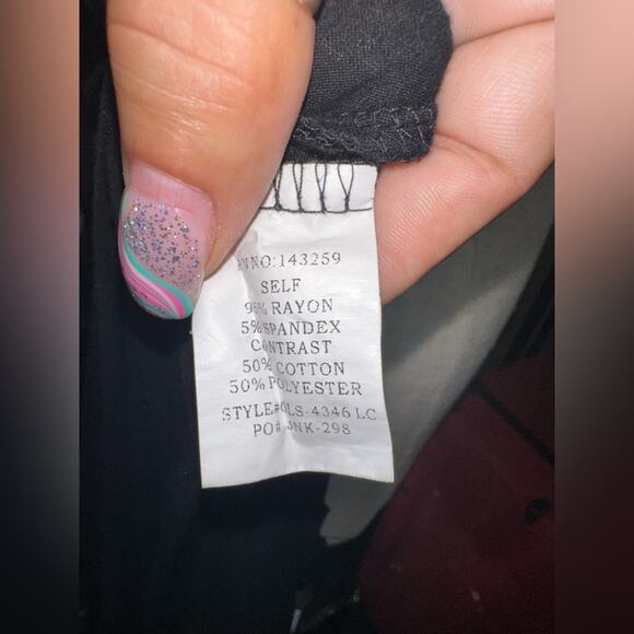 Origami Black Spandex Polyester Cotton Dress Lace Hemline Size Small - Picture 11 of 12